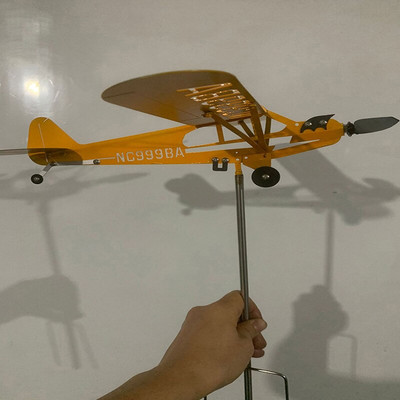 Μεταλλικό αεροπλάνο Weathervane 3D Piper J3 Cub Wind Spinner Plane Εξωτερική οροφή Ένδειξη κατεύθυνσης ανέμου Windmill Home Garden Decor