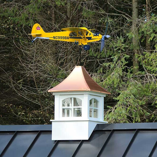 Μεταλλικό αεροπλάνο Weathervane 3D Piper J3 Cub Wind Spinner Plane Εξωτερική οροφή Ένδειξη κατεύθυνσης ανέμου Windmill Home Garden Decor