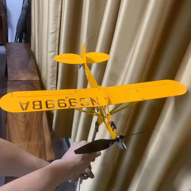 Μεταλλικό αεροπλάνο Weathervane 3D Piper J3 Cub Wind Spinner Plane Εξωτερική οροφή Ένδειξη κατεύθυνσης ανέμου Windmill Home Garden Decor