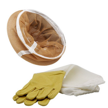 Σετ προστατευτικού ρουχισμού μελισσοκομίας 1 ζευγάρι δερμάτινα γάντια & 1 τεμ. Anti Bee/Sting Καπέλο Cowboy Breathable Beekeeper Apiculture