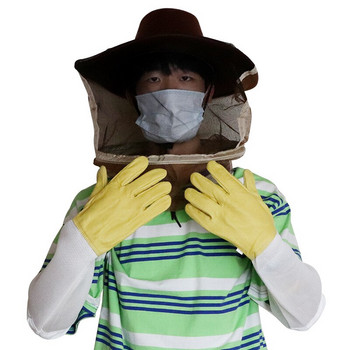 Пчеларско облекло против пчели Пчеларски ръкавици Защитни ръкави и пчелна каубойска шапка Дишаща екипировка за защита на лицето