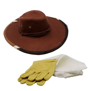 Beekeeper Anti Bee Clothing Beekeeping Gloves Protective Sleeves and Bee Cowboy Hat Protector Face Equipment