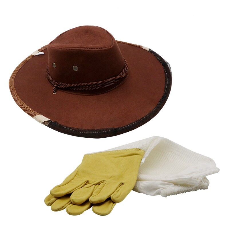 Včelárske oblečenie proti včelám, včelárske rukavice, ochranné rukávy a kovbojský klobúk proti včelám, priedušné ochranné vybavenie na tvár