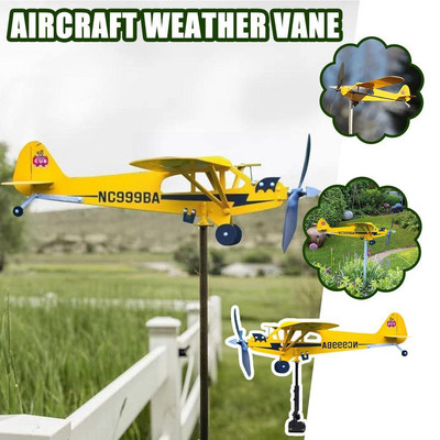 Градинска декорация Piper J3 Cub Airplane Weathervane Wind Plug-in Weather Decor Spiners Outdoor Aircraft Garden Plug R P5V5