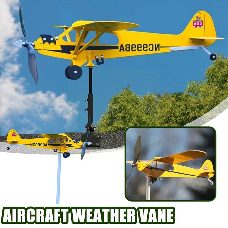 Sodo puošmena Piper J3 Cub Lėktuvas vėtrungė Vane Wind Plug-in Weather Decor Spinners Lauko orlaivis Garden Plug R P5V5