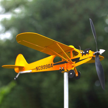 Вятърна въртяща се самолетна ветропоказател за градинска въртяща се вятърна въртяща се машина Piper J3 Cub Метална вятърна мелница Външна класическа вятърна скулптура на самолет