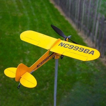 Airplane Wind Spinner Weather Vane For Garden Wind Spinner Piper J3 Cub Metal Windmill Outdoor Classic Airplane Wind Sculpture