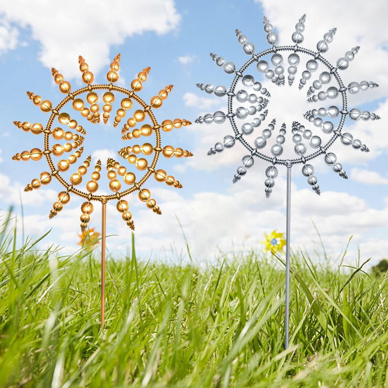Magický kovový veterný mlyn, veterné sochy, veterná rotácia, kinetický lapač vetra, vonkajšia dekorácia dvora, záhrada, krajina