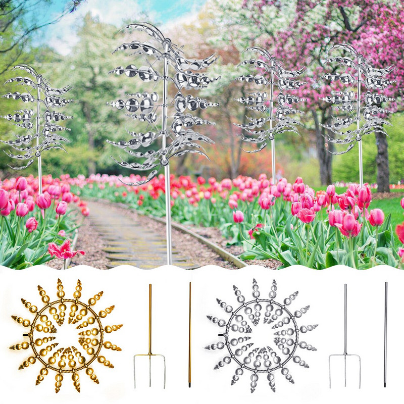 Magický kovový veterný mlyn, veterné sochy, veterná rotácia, kinetický lapač vetra, vonkajšia dekorácia dvora, záhrada, krajina