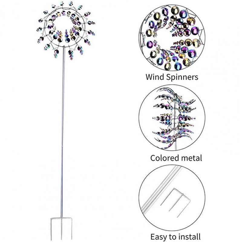 Metalinis vėjo malūnas, labai stabilus, dekoruojantis sodą, greitai banguojantis vėjo suktukas Vėjo malūno varpelis, skirtas lauke