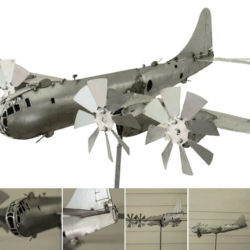 Super Fortress Aircraft Wind Spinner Kovový veterný mlyn Veterná energia Dekorácia na dvor Skvelá dekorácia pre vonkajšiu záhradnú sochu