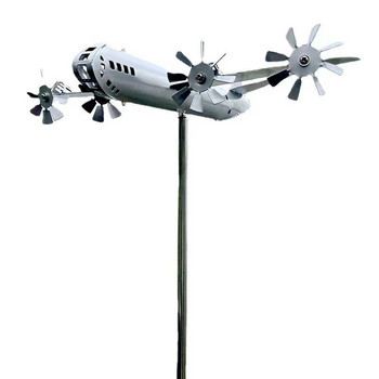 Градинска скулптура Супер крепост Самолет Вятърна въртяща се метална вятърна мелница Вятърна енергия Декорация Двор