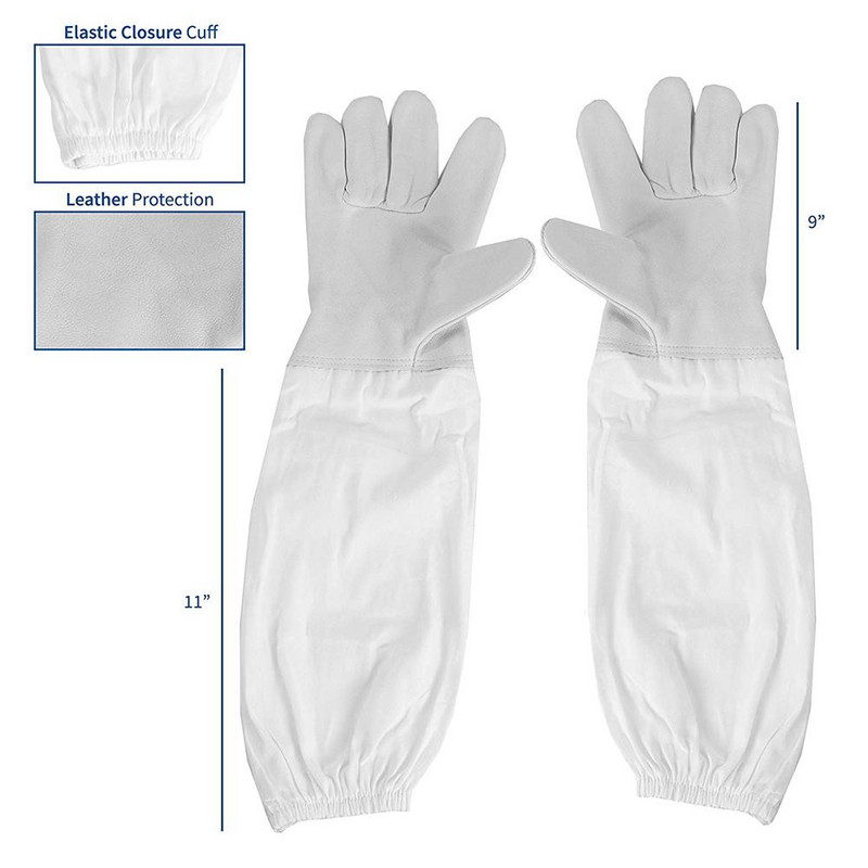 1 pár včelárskych rukavíc, ochranné návleky, priedušná sieťovina, biela ovčia koža a látka na včelárstvo, včelárske rukavice, včelí nástroj