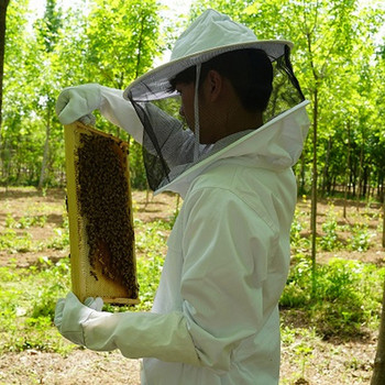 Професионално пчеларско облекло за цялото тяло, дишащо пчеларско облекло, сиамски анти-пчелен костюм, защитен воал, шапка, рокля