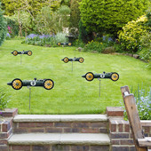 Záhradný pretekársky veterný mlyn, kovový veterný mlyn, 3D veterníky, pretekárske auto, dvor pre vonkajšie nádvorie, záhradu, terasu, sochy, dekorácie