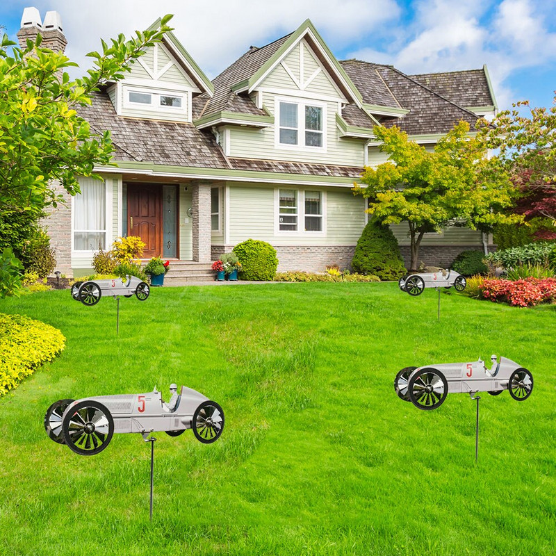 Záhradný pretekársky veterný mlyn, kovový veterný mlyn, 3D veterníky, pretekárske auto, dvor pre vonkajšie nádvorie, záhradu, terasu, sochy, dekorácie