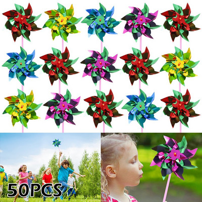 50 ks plastových dúhových veterníkov, zmiešaných farieb, párty veterníkov, DIY trávnik, záhrada, dvor, veterný mlyn, dekorácia, vonkajšie, deti, zábavné hračky