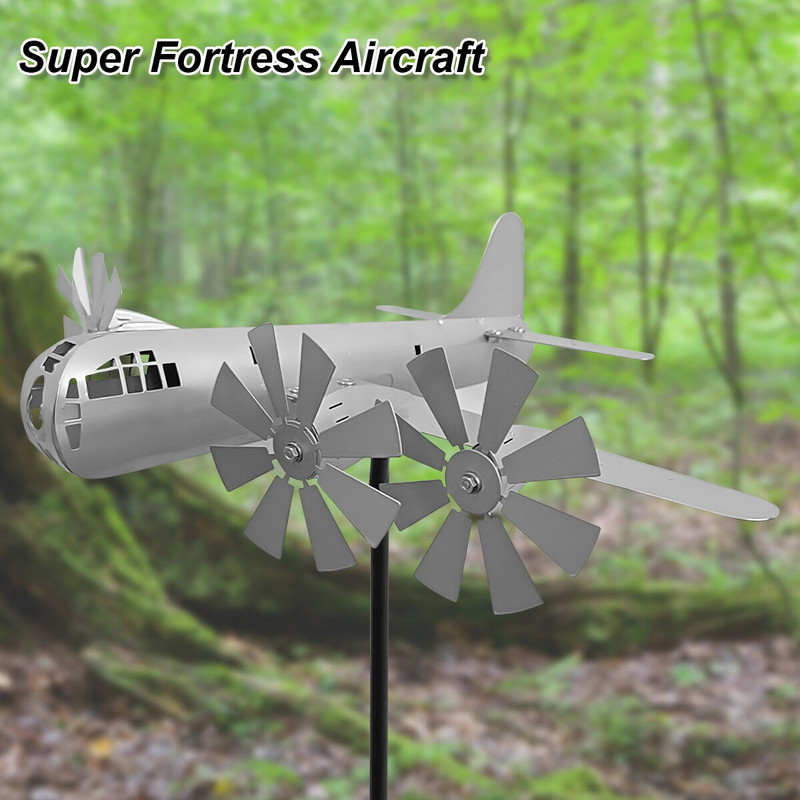 Lietadlo Veterný mlyn Kovové lietadlo Ručne vyrobená energetická socha Lietadlo Veterné rotačné vrtule Vonkajšia dekorácia pre terasu a záhradu