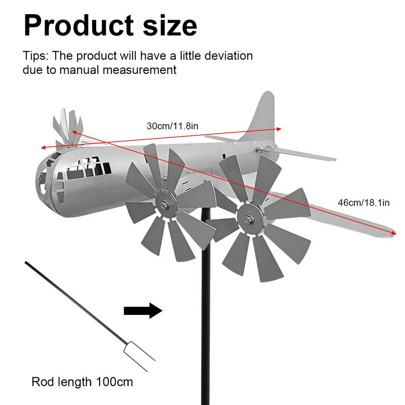 Lietadlo Veterný mlyn Kovové lietadlo Ručne vyrobená energetická socha Lietadlo Veterné rotačné vrtule Vonkajšia dekorácia pre terasu a záhradu