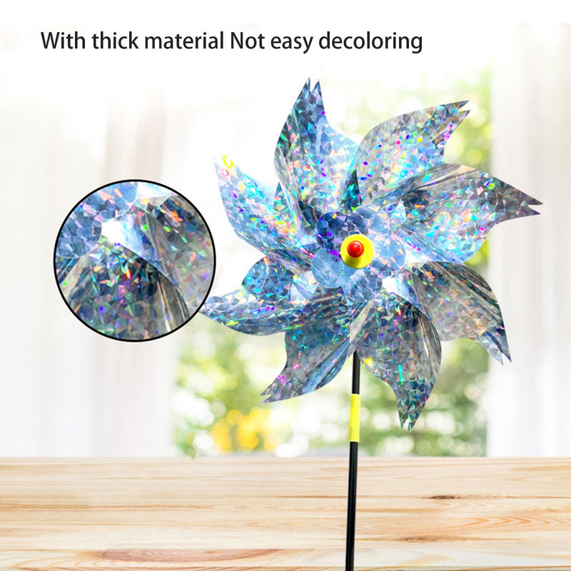 Odpudzovač vtákov, kvetinový laserový veterný mlyn, kvetinový trávnik, záhradná rastlina, jednoduchá inštalácia, dekorácia farmárskeho sadu, plašenie, vtáky odolné veterníky