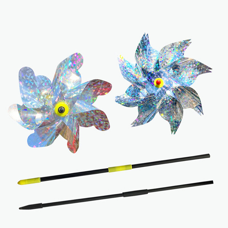 Odpudzovač vtákov, kvetinový laserový veterný mlyn, kvetinový trávnik, záhradná rastlina, jednoduchá inštalácia, dekorácia farmárskeho sadu, plašenie, vtáky odolné veterníky