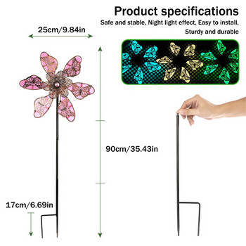 Wind Spinner за градинска метална ютия 90CM Butterfly Shpae Светеща вятърна мелница Spinner Външна вятърна градинска декорация