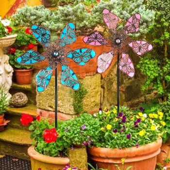 Wind Spinner за градинска метална ютия 90CM Butterfly Shpae Светеща вятърна мелница Spinner Външна вятърна градинска декорация