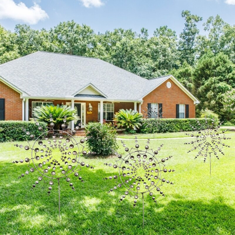 2022 Nový kreatívny jedinečný kovový veterný mlyn s geometrickým vzorom, lapač veterných rotácií, kinetická zvonkohra s kolíkom, záhradná dekorácia