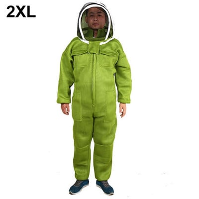 Naujas profesionalus vėdinamas viso kūno kostiumas bitininkystei su odinėmis pirštinėmis žalios spalvos