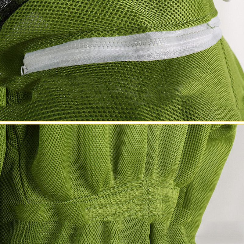 Naujas profesionalus vėdinamas viso kūno kostiumas bitininkystei su odinėmis pirštinėmis žalios spalvos