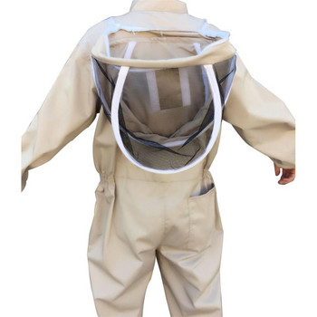 Επαγγελματικό αεριζόμενο ολόσωμο μελισσοκομικό κοστούμι με δερμάτινα γάντια καφέ Προστατευτικό ρούχο για μελισσοκομία