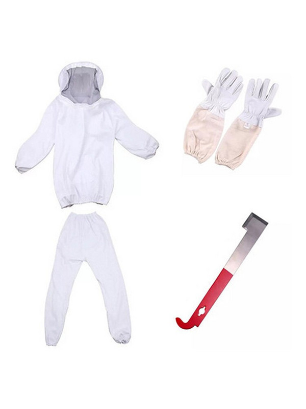 Balta suskilusi bitininkystės apranga Profesionalus bičių apsaugos kostiumas bitininkystei su pirštinėmis ir bičių avilio įrankiu Bitininkystė nuoširdi
