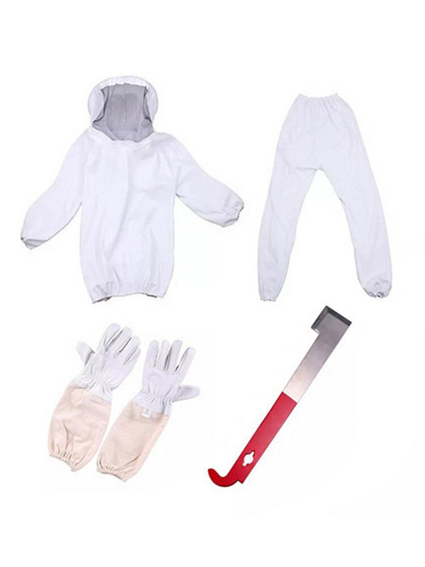 Balta suskilusi bitininkystės apranga Profesionalus bičių apsaugos kostiumas bitininkystei su pirštinėmis ir bičių avilio įrankiu Bitininkystė nuoširdi