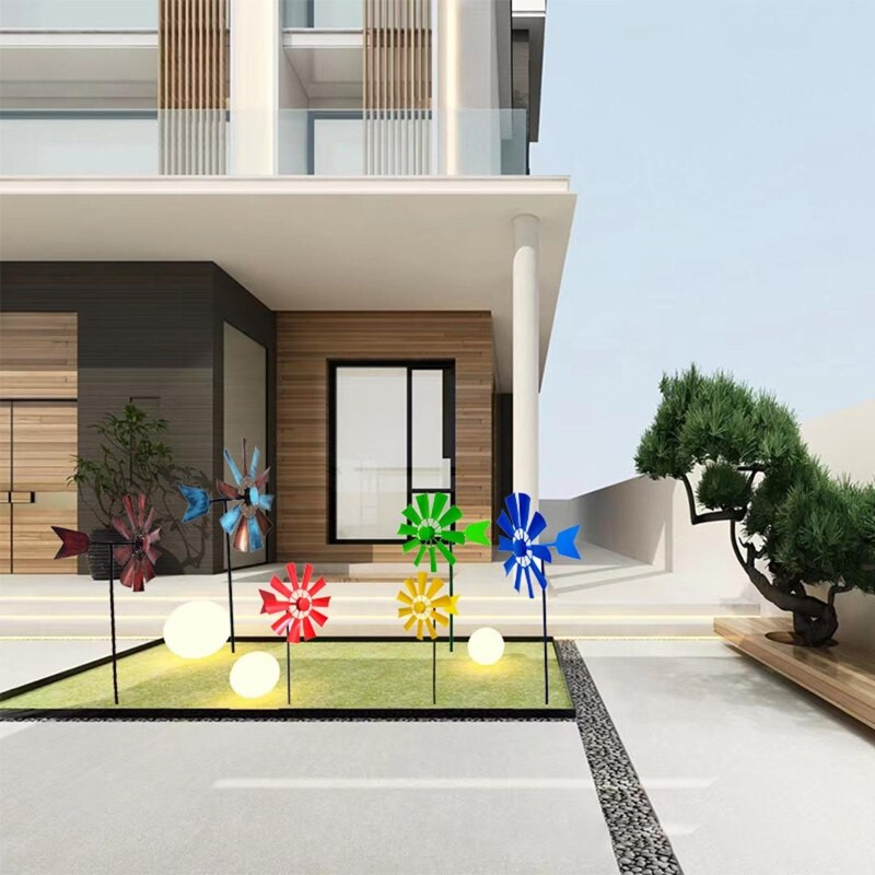 Kalvomis geležies besisukantis vėjo malūnas, metalinis vėjo suktukas, kraštovaizdžio ornamentas lauko kiemo kiemo vejos rato dekoravimui