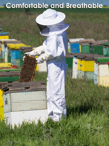 Λευκή σχισμένη μελισσοκομική ενδυμασία Επαγγελματική μελισσοκομική στολή προστασίας μελισσών με γάντια και εργαλείο κυψέλης μέλισσας Beekeeping Sensible