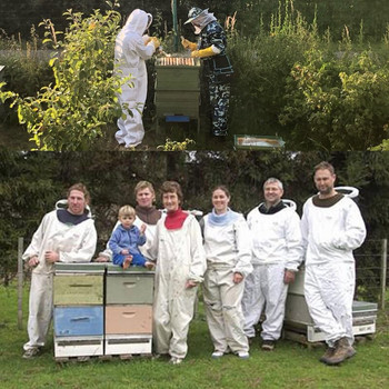 1 Σετ Επαγγελματική Αεριζόμενη Ολόσωμη Στολή Μελισσοκομίας με Δερμάτινα Γάντια Bee Keeping Στολή για Μελισσοκόμο
