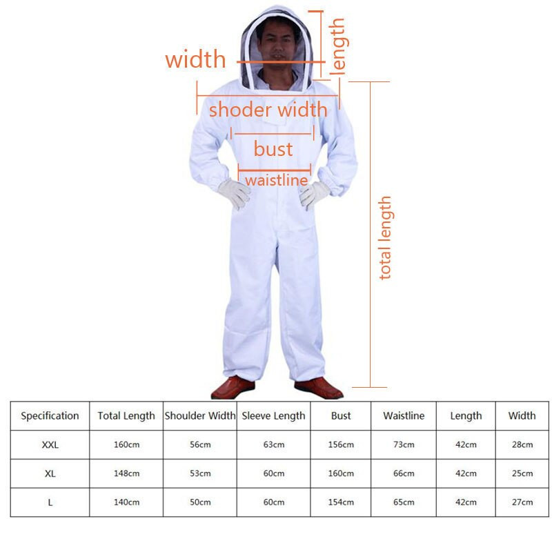 1 set costum profesional pentru apicultură cu mănuși de piele, costum pentru apicultor, pentru apicultor.