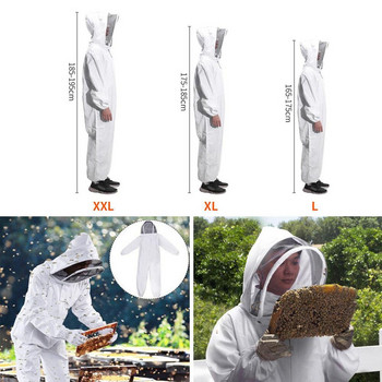 3 размера памучен пчеларски костюм с качулка Воал Шапка Яке Защитен гащеризон Покривало за цялото тяло Костюм на пчеларите Оборудване за пчеларство