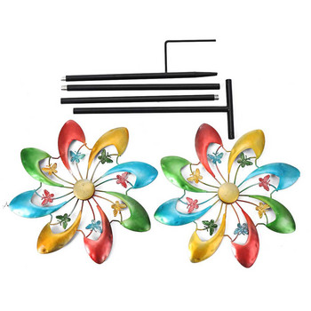 Διακοσμητικά Wind Spinners Σφυρήλατο σίδερο βαμμένα λουλούδια πεταλούδας Διακοσμητικά στοιχήματα Ανεμόμυλος Διακόσμηση σπιτιού και κήπου