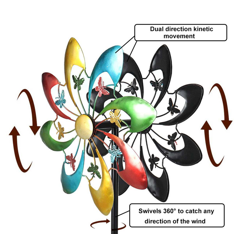 Dekoratyviniai vėjo suktukai, kaltiniai, dažyti drugelio gėlė, dekoratyviniai kuolai vėjo malūno kiemo ir sodo namų dekoro ornamentas