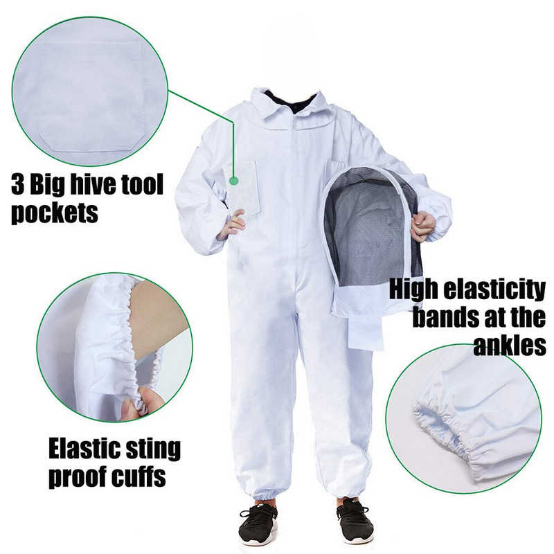 Apsauginiai bitininkystei rūbai, pastorinti viso kūno bitininko kostiumas šydas, gaubtas, skrybėlė Apranga Saugūs nuo bičių kailio apsaugantys drabužiai