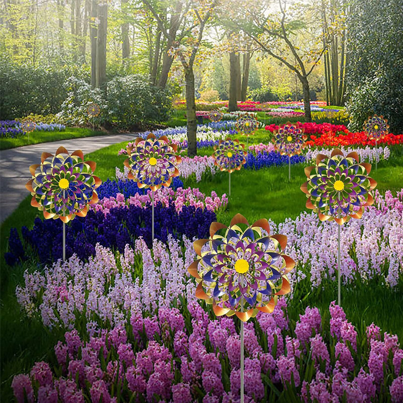 Szélforgató dekoráció Színes szélpörgető dekor kerti karóval Kültéri szélmalom szobor művészeti díszek