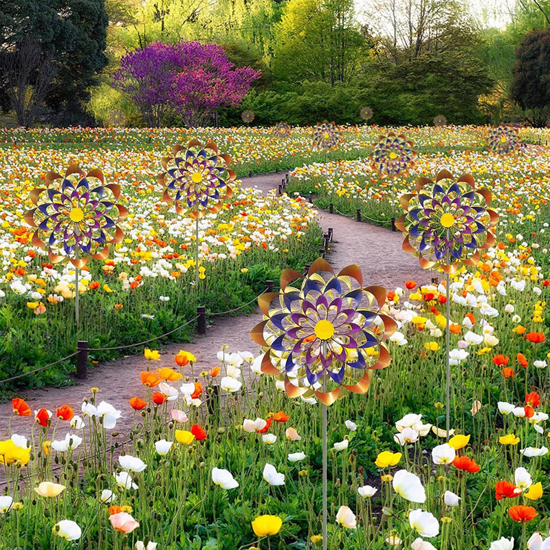 Szélforgató dekoráció Színes szélpörgető dekor kerti karóval Kültéri szélmalom szobor művészeti díszek