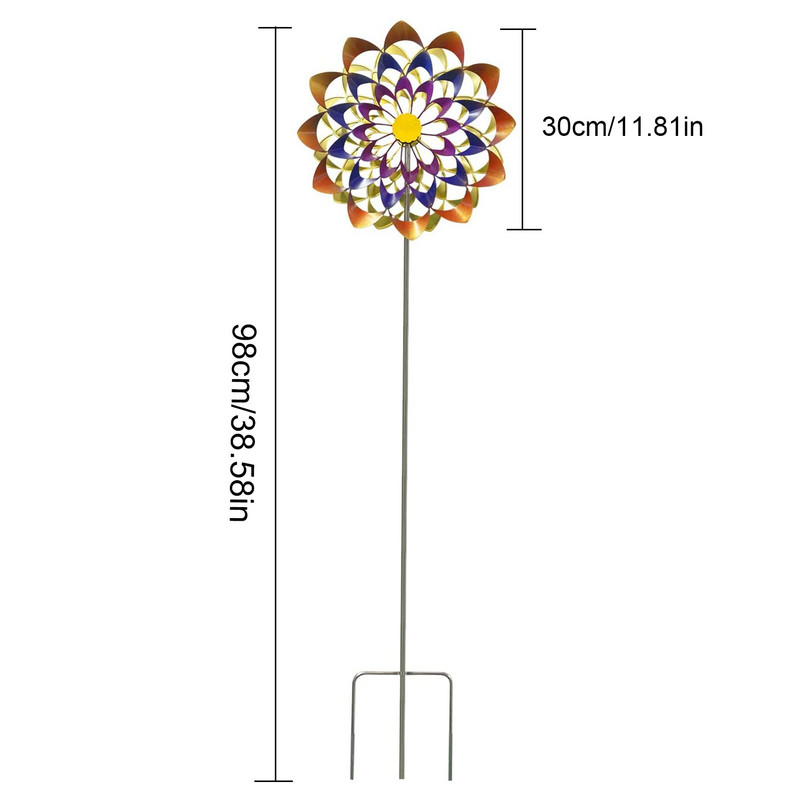 Szélforgató dekoráció Színes szélpörgető dekor kerti karóval Kültéri szélmalom szobor művészeti díszek