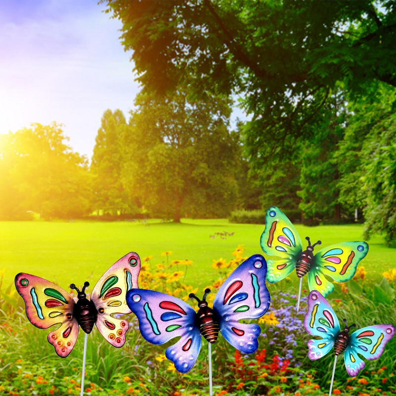 4 bucăți de metal pentru fluturi Ornamente pentru fluturi de grădină Decorații durabile de fluturi pentru interior, exterior, ghiveci, interior, exterior