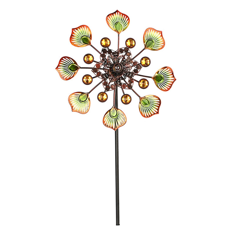Kovaný kovový farebný veterný mlyn s pávím chvostom, dutý veterný spinner