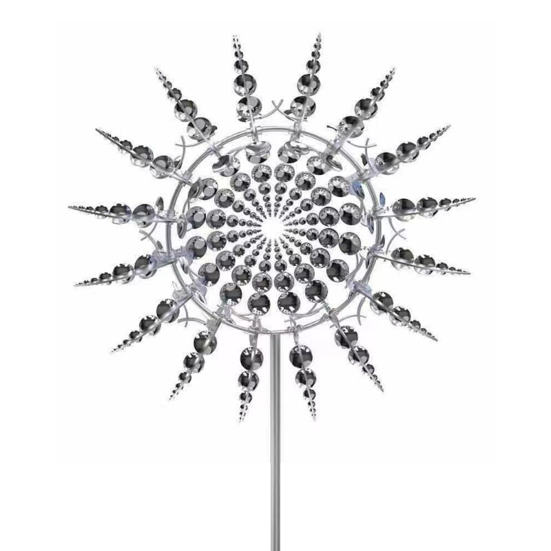 Kreatívny unikátny kovový veterný mlyn s geometrickým vzorom, veterný spinner, lapač kinetických zvonkohier s kolíkom, záhradná dekorácia