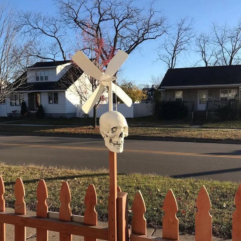 Záhradná lebka Dekorácia Halloween Kovová veterná lebka Vrták Dekorácia Halloween Kovová dekorácia Veterný mlyn Yard Domov Ornament VC