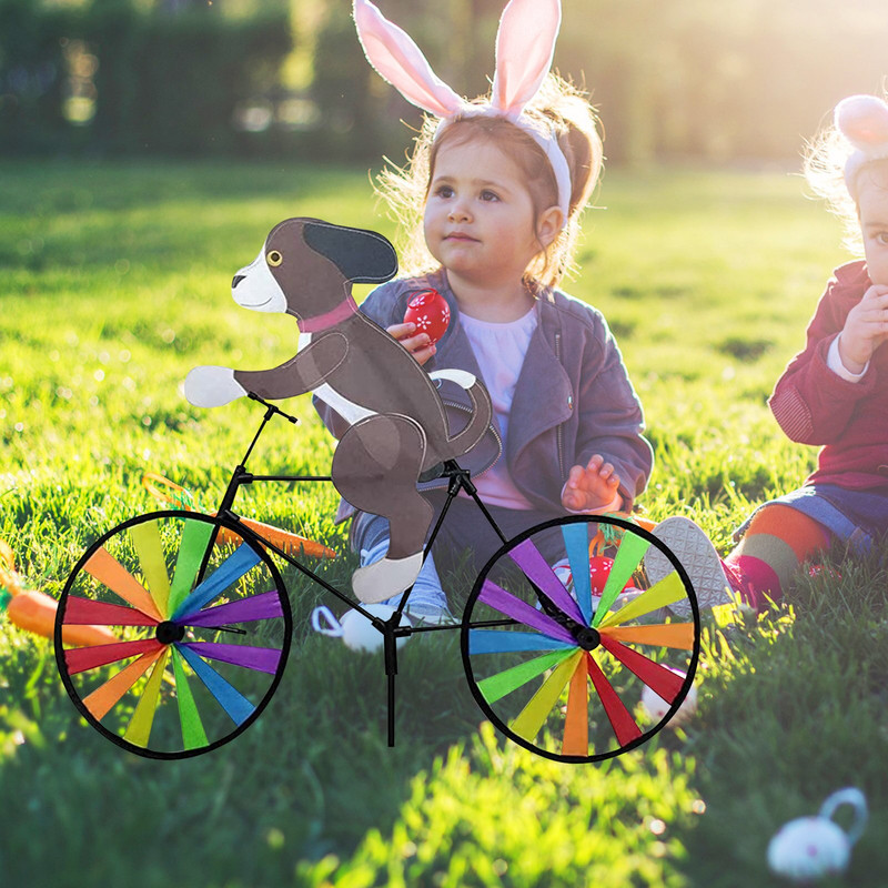 Juokingi gyvūnai, jodinėjimas dviračiu, vėjo malūnas, novatoriškas animacinis filmas kačių šunų vėjo suktukas Kiemo meno puošmena sodo puošmena vėjo suktukas