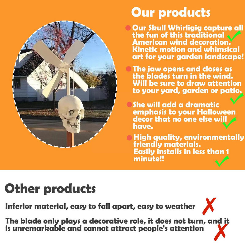 Helovino kaukolės sūkurys vėjo suktukas lauko sodas vėjo malūnas Galva Namai Helovino kiemo kaukolės dekoro suktukas skeletas Orname B9T3